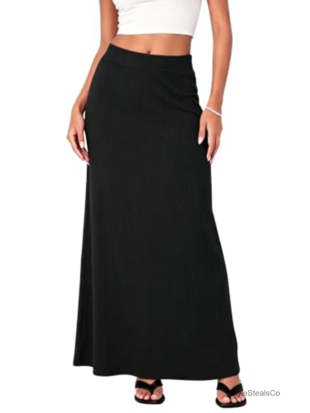 Urban CoCo Women's Ribbed Knit High Waist Maxi Skirt Comfy Long Skirt